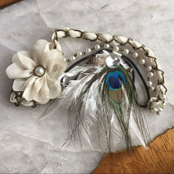 FLOWER PEARL Headband & Feather Peacock Pin! - Picture 5 of 5